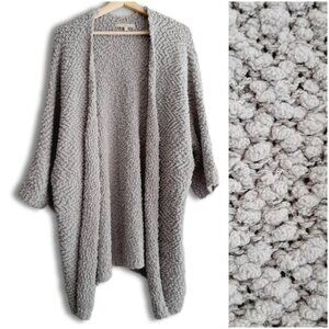MONK & LOU Textured Chenille Relaxed Fit Open Front Cardigan Sweater Gray Sz M L